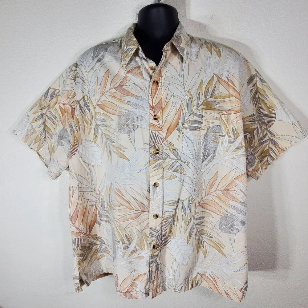 Tori Richard Honolulu 2XL Hawaiian Shirt Tropical Leaf Short Sleeve Button-Up